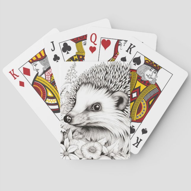 Igel Friedlich Natur Prärie Sketch Zeichnend Spielkarten (Rückseite)