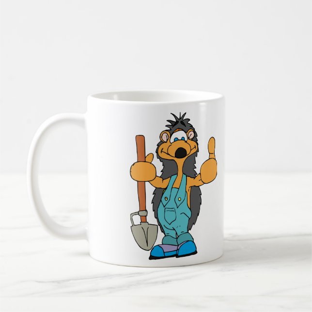 Igel Gärtner mit Handschuhen. Kaffeetasse (Links)