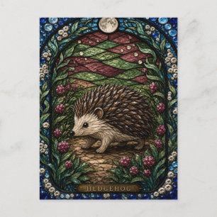 Igel, Heckenbeeren-Buntglas Postkarte