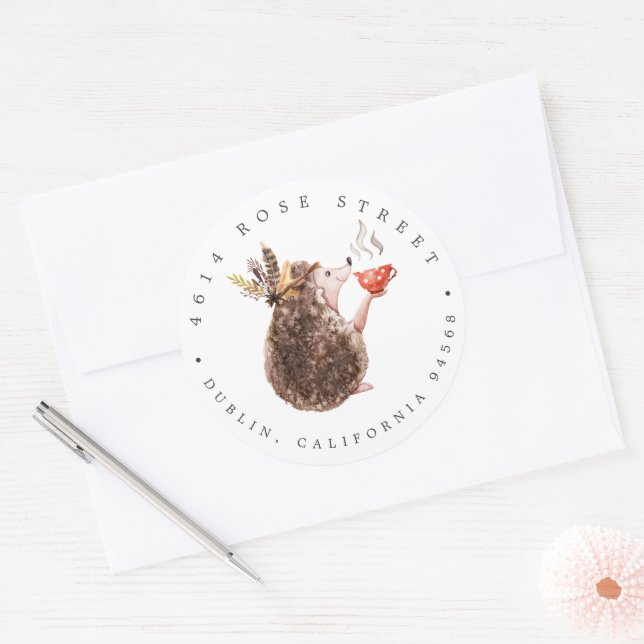 Igel | Herbstliche Rücksendeadresse Runder Aufkleber (Umschlag)