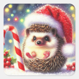 Igel Holiday Hedgie Geschenkklammer Quadratischer Aufkleber