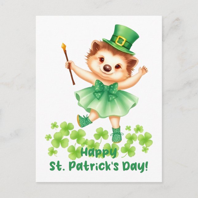 Igel Igelin Gráinneog Happy St. Patricks Day Postkarte (Vorderseite)