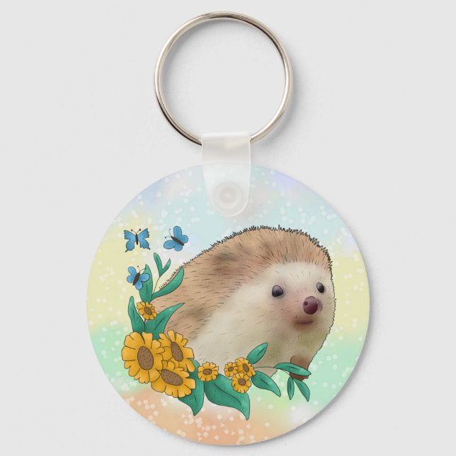 Igel im Blumenbeet Schlüsselanhänger (Vorderseite)