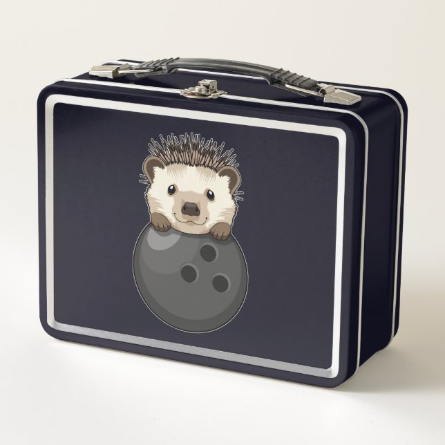 Igel im Bowling mit Bowlingball Metall Brotdose (Vorderseite)