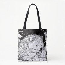 Igel im Herbstlaub unter Sternenhimmel