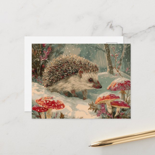Igel im Winterwald Postkarte (Vorderseite/Rückseite Beispiel)