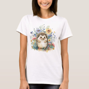 Igel in Aquarellfarben in Blume T-Shirt