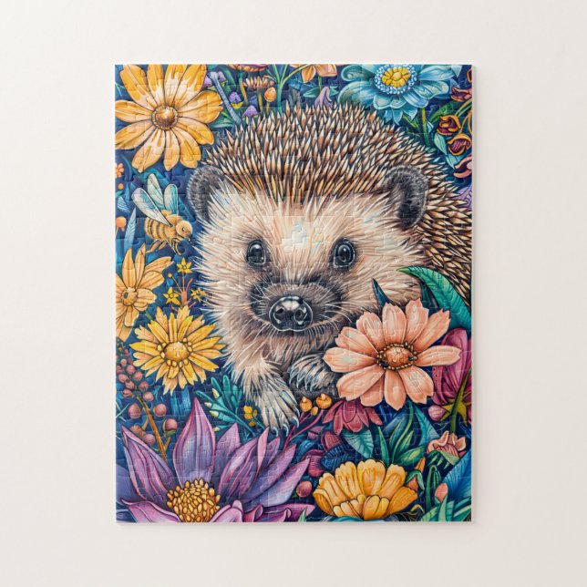 Igel in der blühenden Blume Bett (Vertikal)
