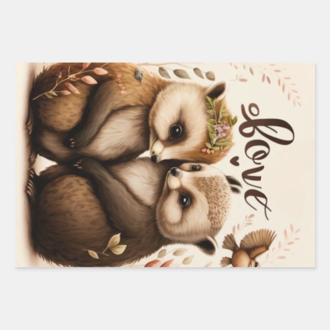 Igel in der Liebe Geschenkpapier Set (Vorderseite)