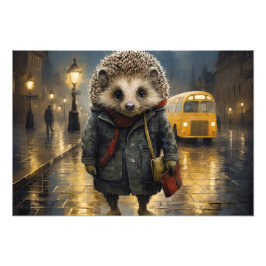 Igel in der Nebel-Aquarellgestaltung Fotodruck