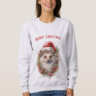 Igel in einer Weihnachtsmannmütze Red Poinsettia W Sweatshirt