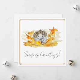 Igel in Herbstlaub Feiertagskarte