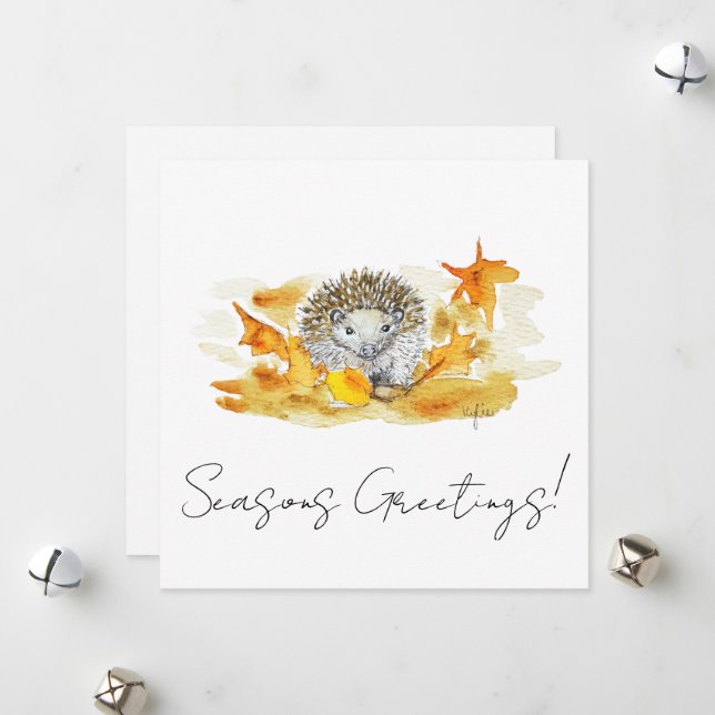 Igel in Herbstlaub Feiertagskarte (Vorderseite/Rückseite Beispiel)