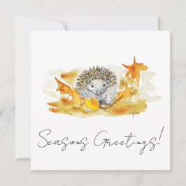 Igel in Herbstlaub Feiertagskarte