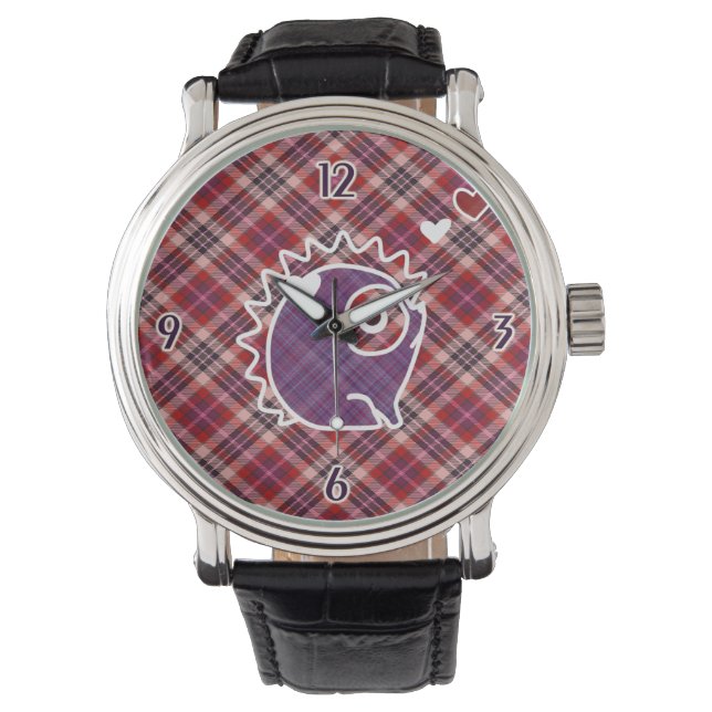 Igel Karierte Lila Lederüberwachung Armbanduhr (Vorderseite)