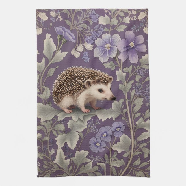 Igel Lila William Morris Inspirierte floral Geschirrtuch (Vertikal)