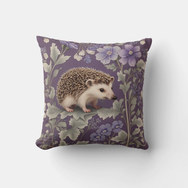 Igel Lila William Morris Inspirierte floral Kissen (Vorderseite)