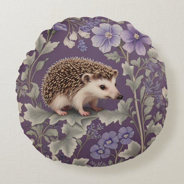Igel Lila William Morris Inspirierte floral Rundes Kissen (Vorderseite)