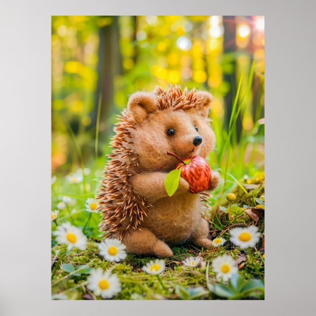 Igel mit Apple in Daisy Patch Poster (Vorne)