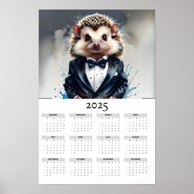 Igel mit Aquarellfarbe Tux 2025 - Mauerkalender Poster (Vorne)