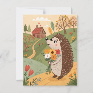 Igel mit Blume Volkskunst Postkarte