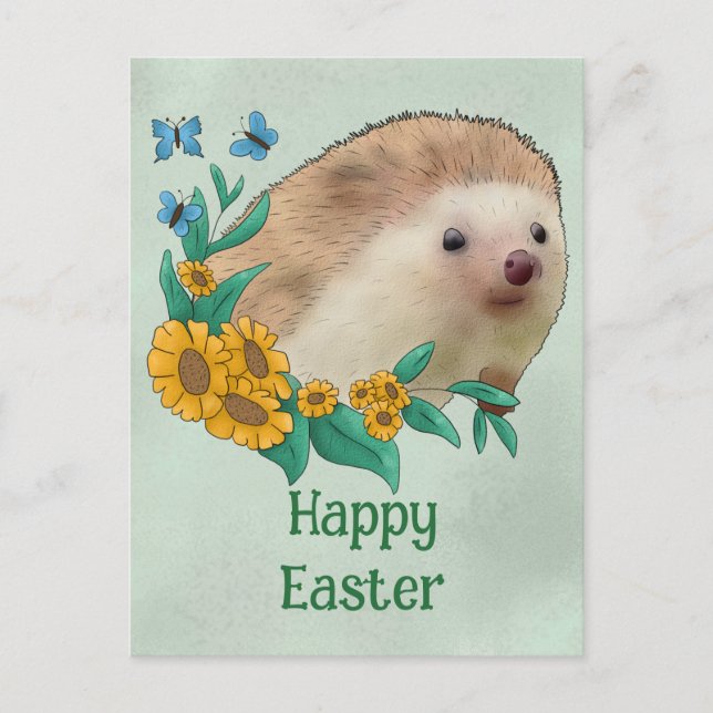 Igel mit Blüten Postkarte (Vorderseite)