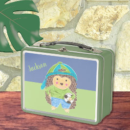 Igel mit Fußball Kind Name Metal Lunchbox