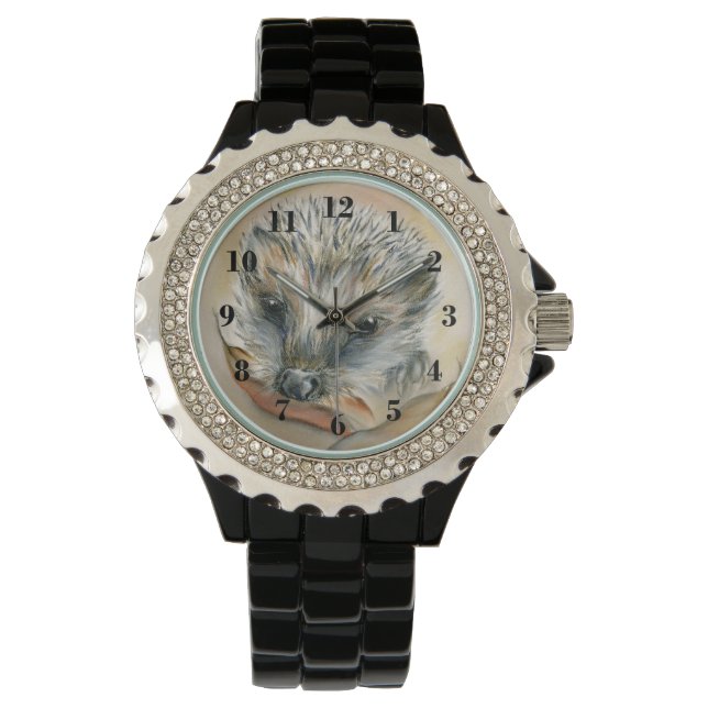 Igel mit Herbstblättern Armbanduhr (Vorderseite)