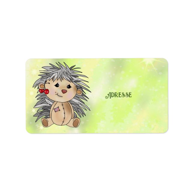 Igel mit Kirschen Adressaufkleber (Vorne)