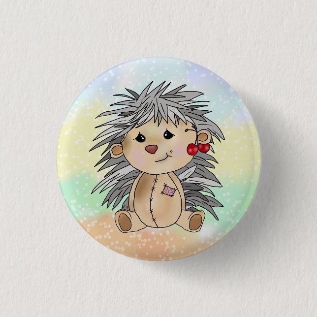 Igel mit Kirschen Button (Vorderseite)
