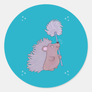 Igel mit Löwenzahn   Niedliche Volkskunst Natur Runder Aufkleber