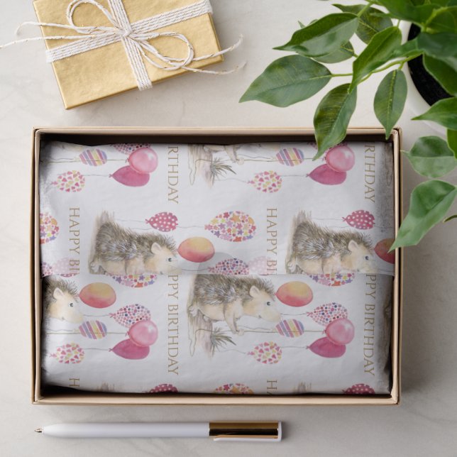 Igel mit rosa Ballons Glückwunsch zum Geburtstag Seidenpapier (Geschenk)