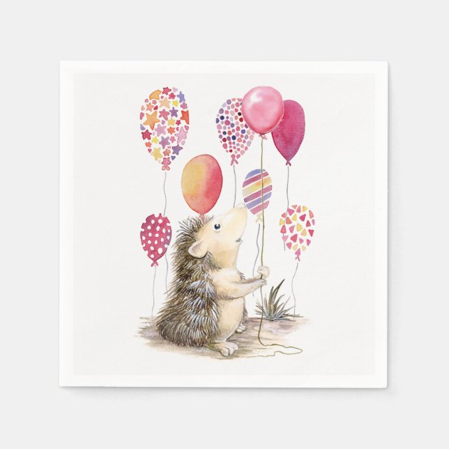 Igel mit rosa Luftballons  Serviette (Vorderseite)