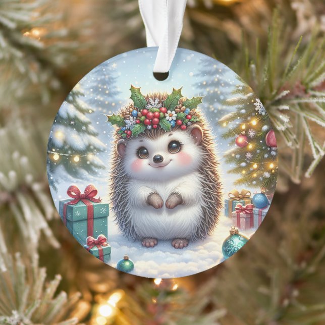 Igel mit Stechpalmenkranz und Baumlichtern Ornament (Baum)