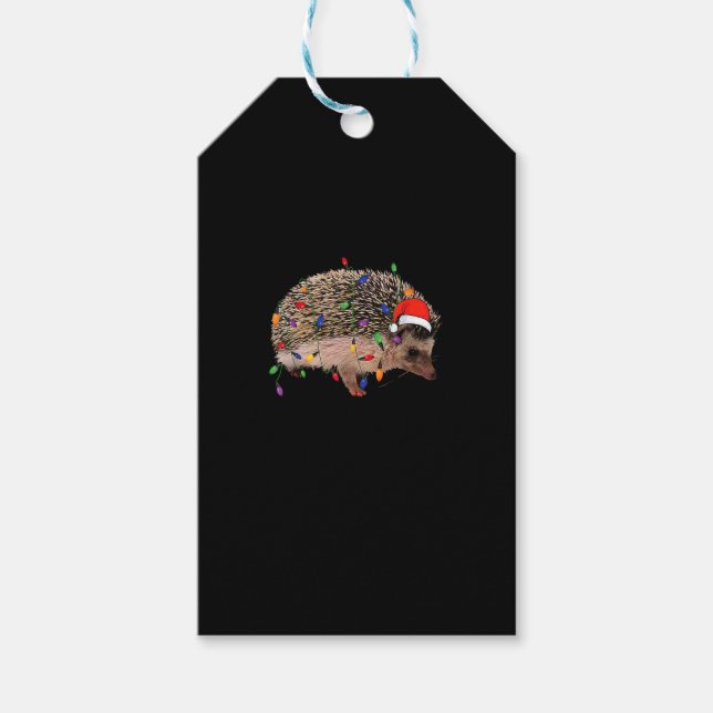 Igel mit Weihnachtsbeleuchtungsfamilie des Weihnac Geschenkanhänger (Vorderseite)
