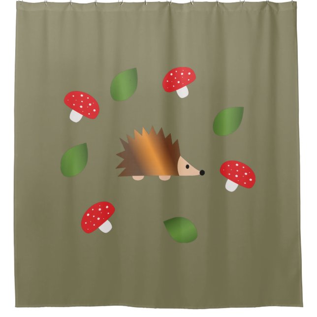 Igel Pilze und Blätter Duschvorhang (Vorderseite)