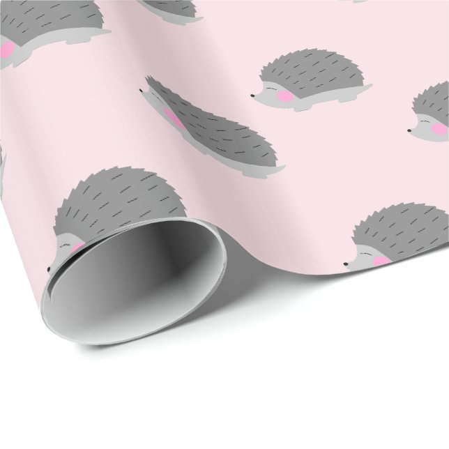 Igel Pink und Grau Umhüllungspapier Geschenkpapier (Rolleneckpunkt)