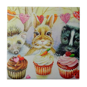Igel Rabbit Skunk & Cupcakes Fliese
