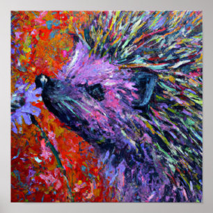 Igel riecht nach einer Blume Palettenmesser Art Poster