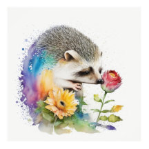 Igel riecht nach einer rote Rose