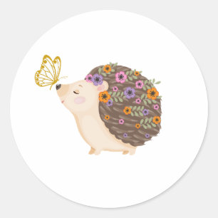 Igel-Schmetterling-Federkleber Runder Aufkleber
