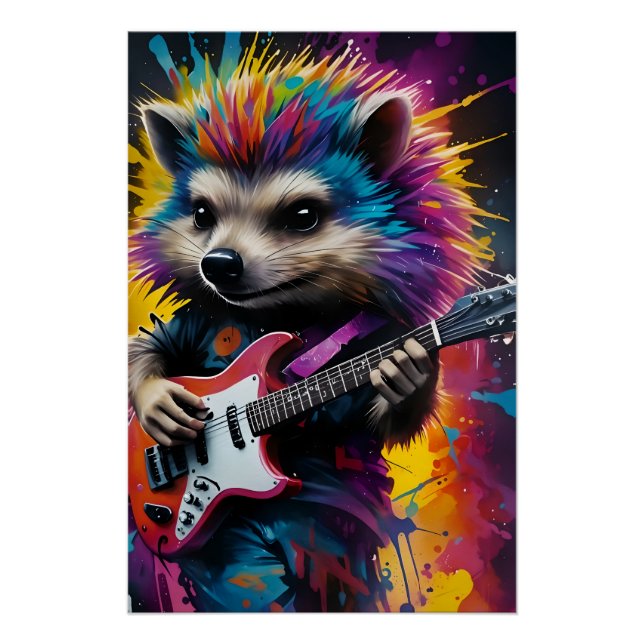 Igel spielt Gitarre, Rockgraffiti Poster (Vorderseite)