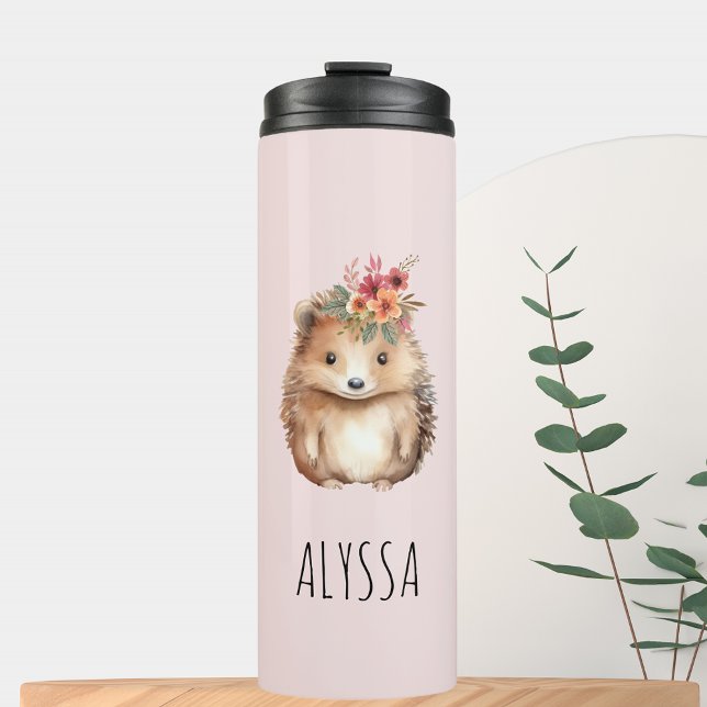 Igel Thermosbecher (Floral Hedgehog watercolor Thermal Tumbler Travel mug for her blush pink)