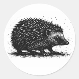 Igel-Tinte-Illustration — Schwarze und weiße Kreat Runder Aufkleber