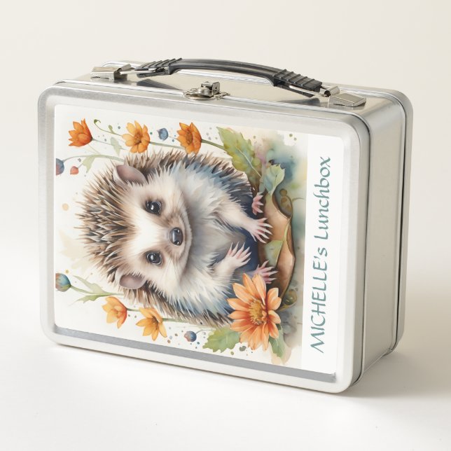 Igel- und Babywald- und Aquarellaktivitäten Metall Brotdose (Vorderseite)