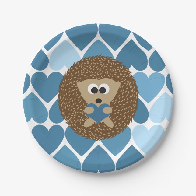 Igel und blaue Herzen Pappteller (Vorderseite)