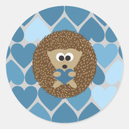 Igel und blaue Herzen Runder Aufkleber