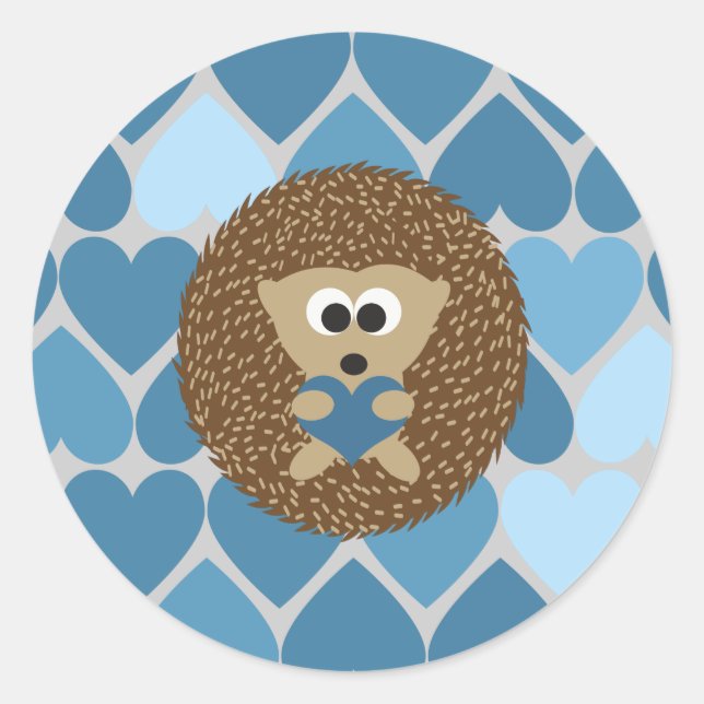 Igel und blaue Herzen Runder Aufkleber (Vorderseite)