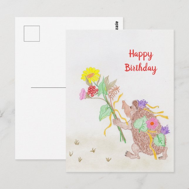Igel und Blume Bouquet Postkarte (Vorne/Hinten)