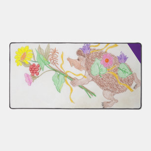 Igel und Blume Bouquet Schreibtischunterlage